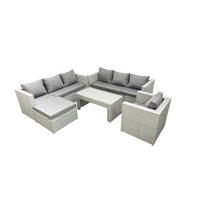 GARTENSOFA hohe Rückenlehne Polyrattan Hellgrau-Mix 8-Sitzer - Hellgrau/Grau, Glas/Kunststoff - Fimous