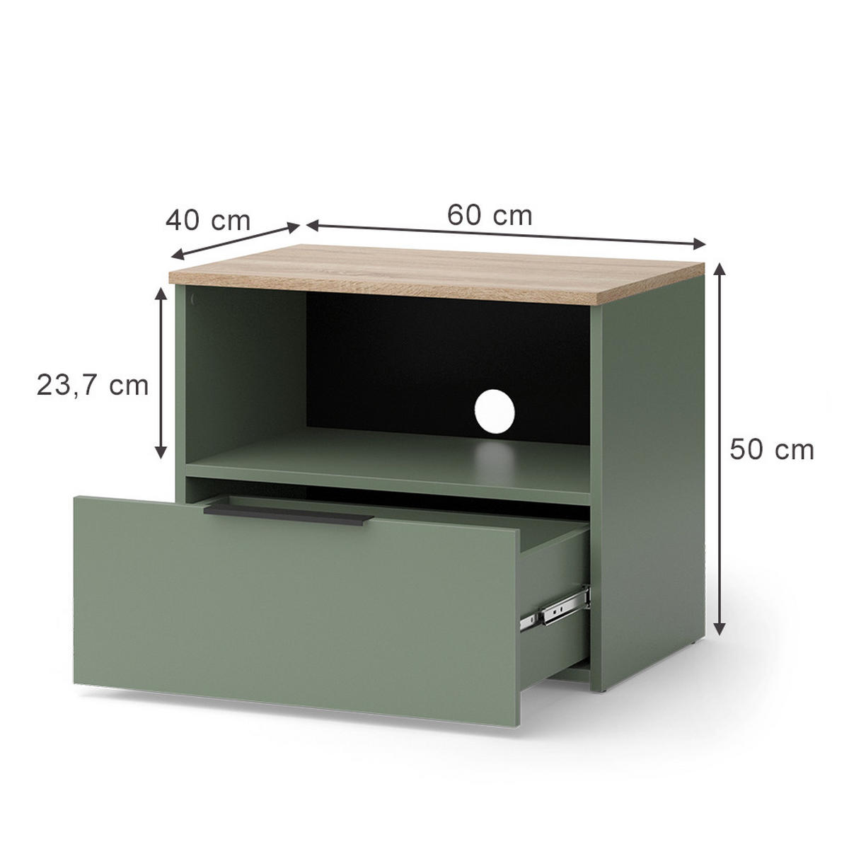 LOWBOARD Wido Grün 60 x 50 cm mit Schublade - Grün/Sonoma Eiche, Holzwerkstoff (60/50/40cm) - Vicco