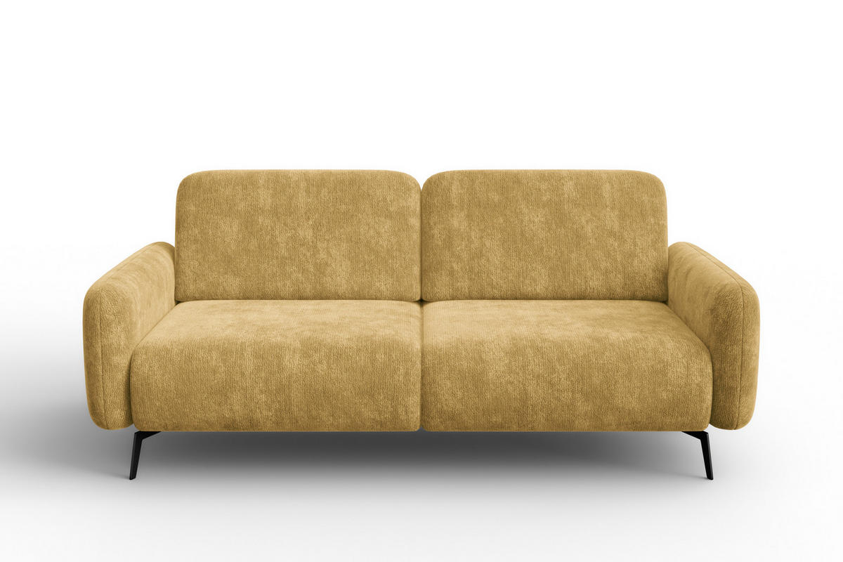 SOFA FEBE 3-Sitzer, safranfarbener Chenille-Stoff - Gelb/Schwarz, Holz/Textil (190/82/96cm) - Wozimo