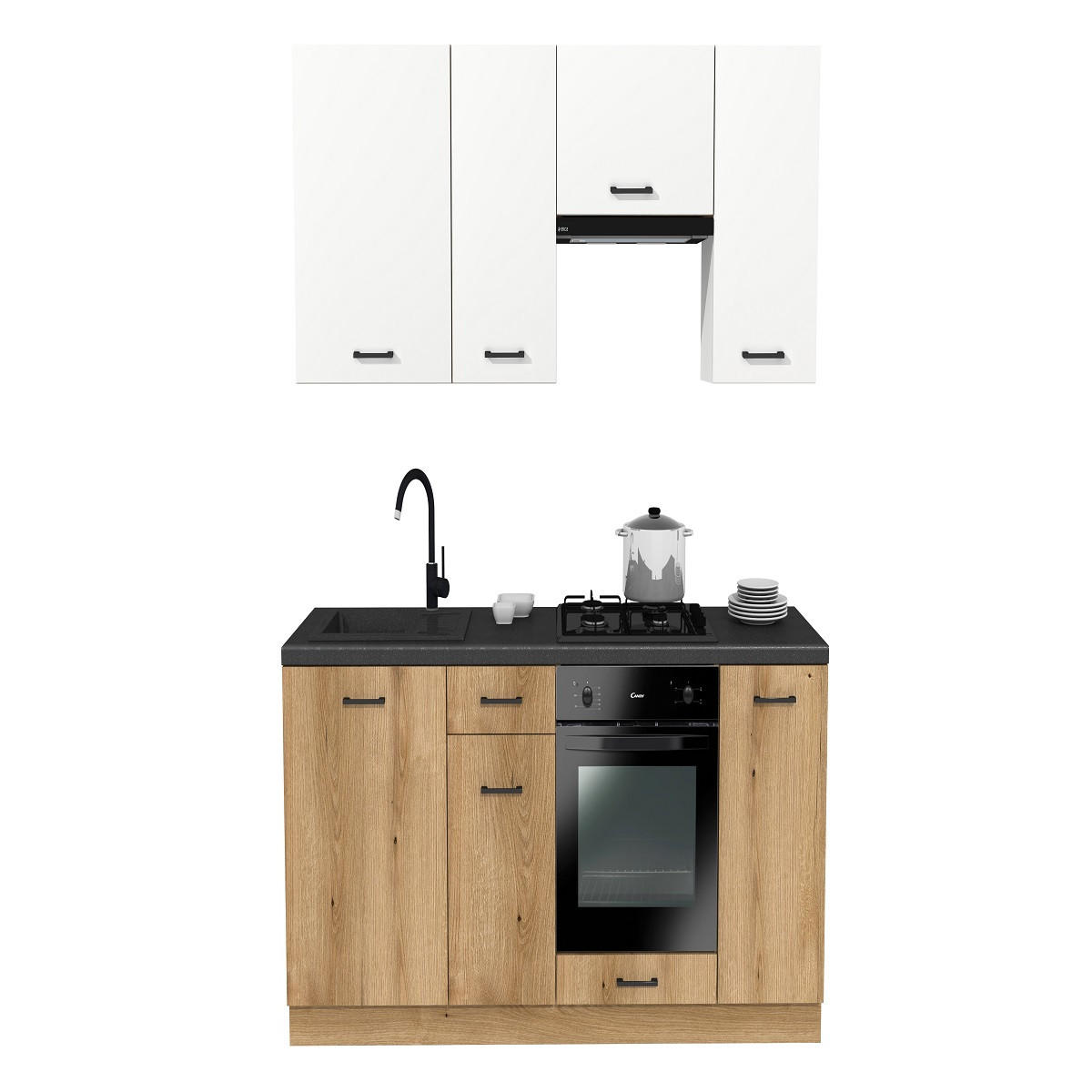 KÜCHENZEILE 200 cm mit Arbeitsplatte - SIMPLY Z22 - in Eiche / Weiß Matt - Eichefarben/Schwarz, Holz/Holzwerkstoff (200/212/53cm)