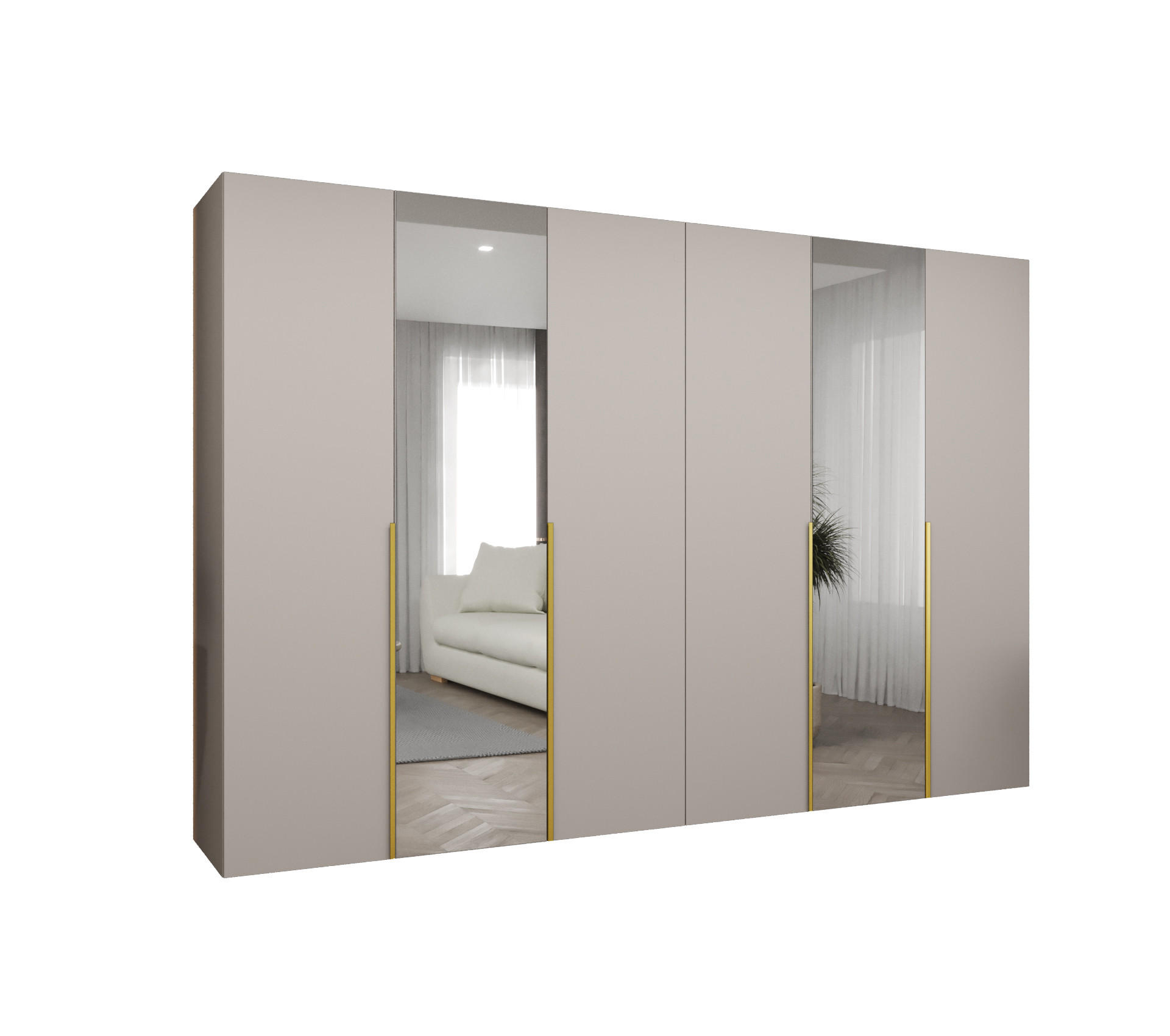 DREHTÜRENSCHRANK 202/300/52 6-türig - Kaschmir/Goldfarben, Holz (300/202/52cm) - Abiks Möbel