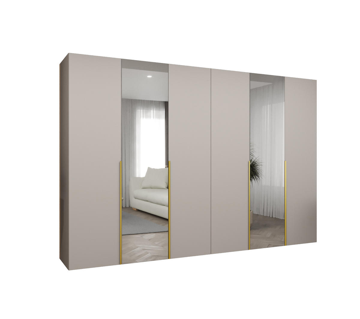 DREHTÜRENSCHRANK 202/300/52 6-türig - Kaschmir/Goldfarben, Holz (300/202/52cm) - Abiks Möbel