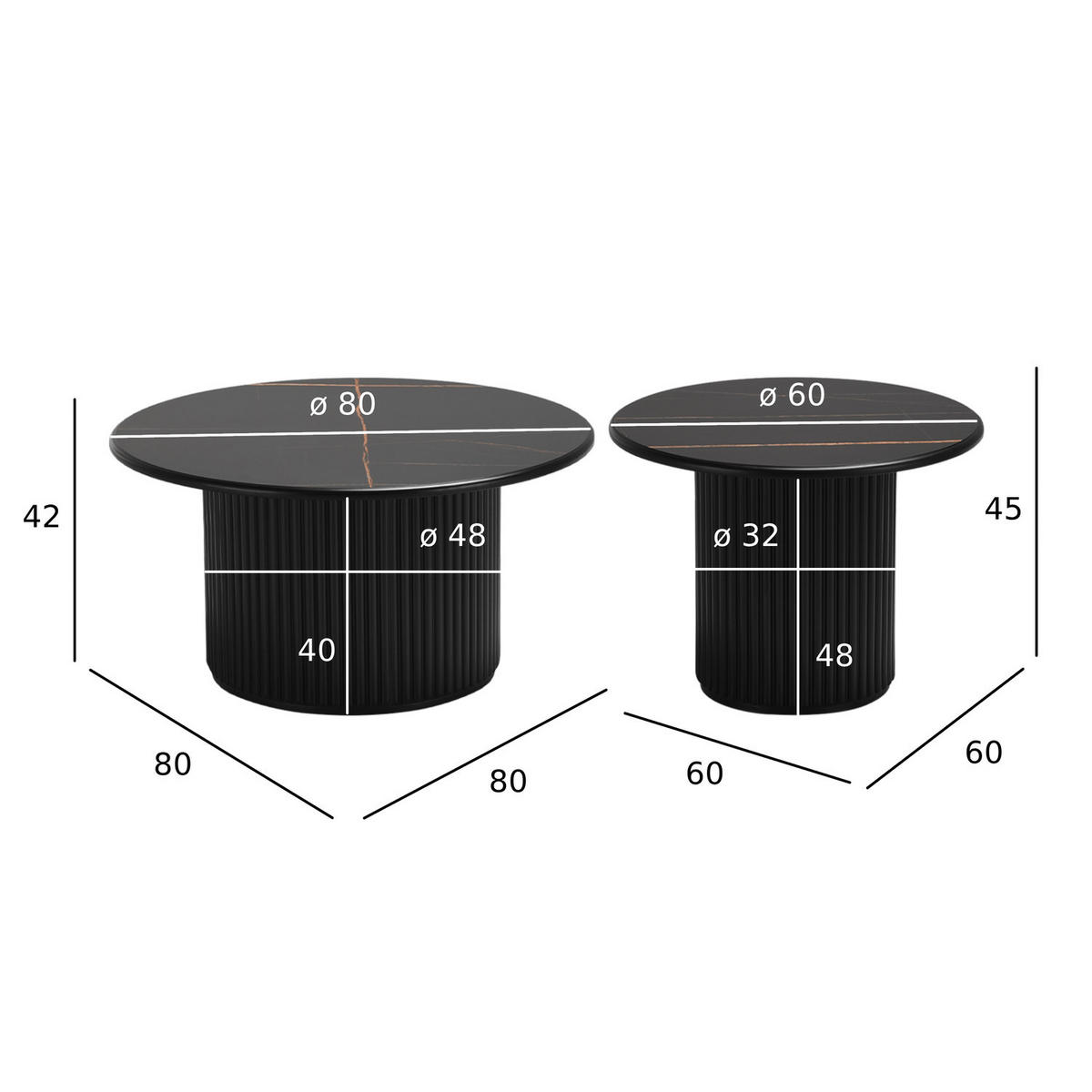 COUCHTISCHE 2er Set Schwarz - Schwarz, Holzwerkstoff (80/80/45cm) - Furnhouse