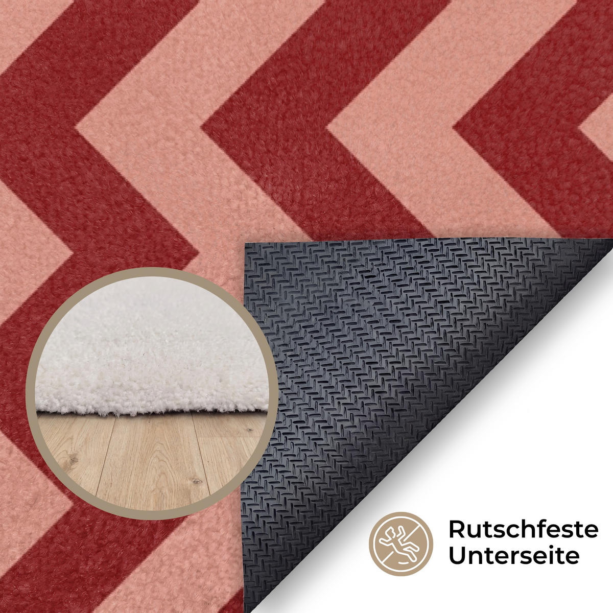 TEPPICH - Zickzack - Streifen - Muster - Rot - 120x80 cm - Rot, Kunststoff/Textil (120/0.4cm) - OnlyWow