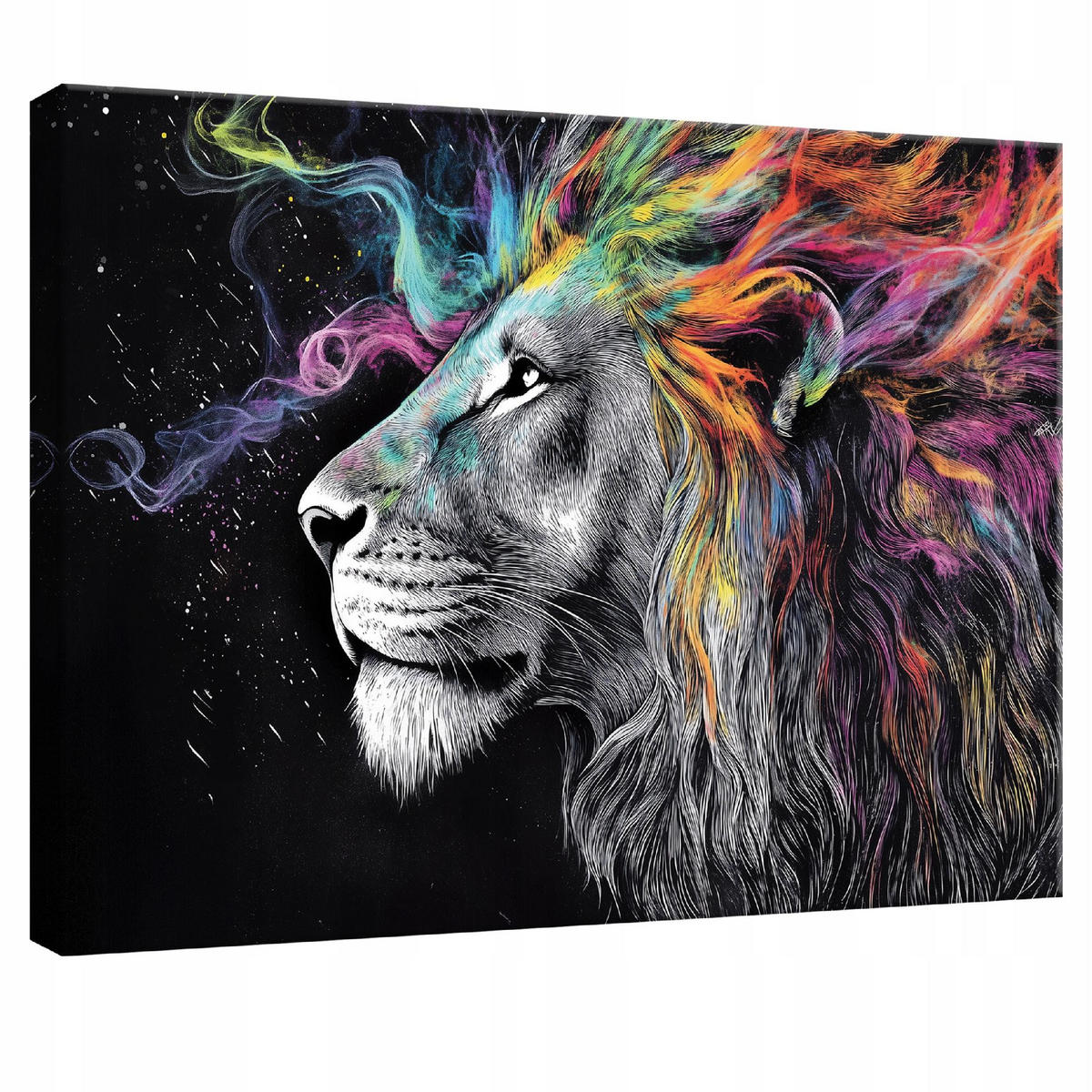 LEINWANDBILD Abstrakt Löwe Wohnzimmer Modern 60x40 - Multicolor, Holzwerkstoff (60/40cm) - Wallarena