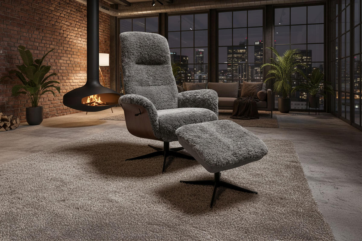 RELAXSESSEL SILVA Hellgrau Schaffell Relaxfunktion - Hellgrau/Schwarz, Naturmaterialien/Fell (77/106/86cm) - KAWOLA