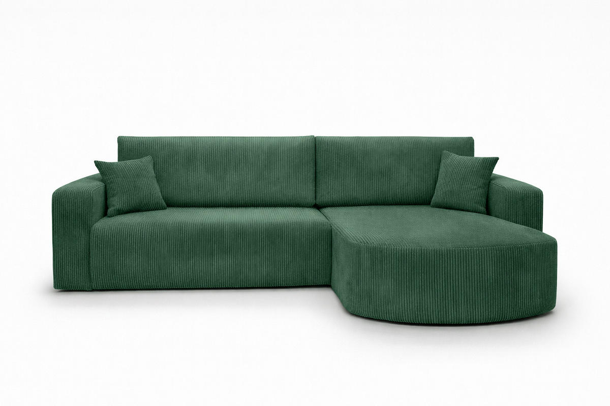 ECKSOFA Mit Schlaffunktion, Cordstoff Poso, Grün, Rechts, ROUND ONE XL - Grün, Holz (271/175cm) - Kaiser Möbel