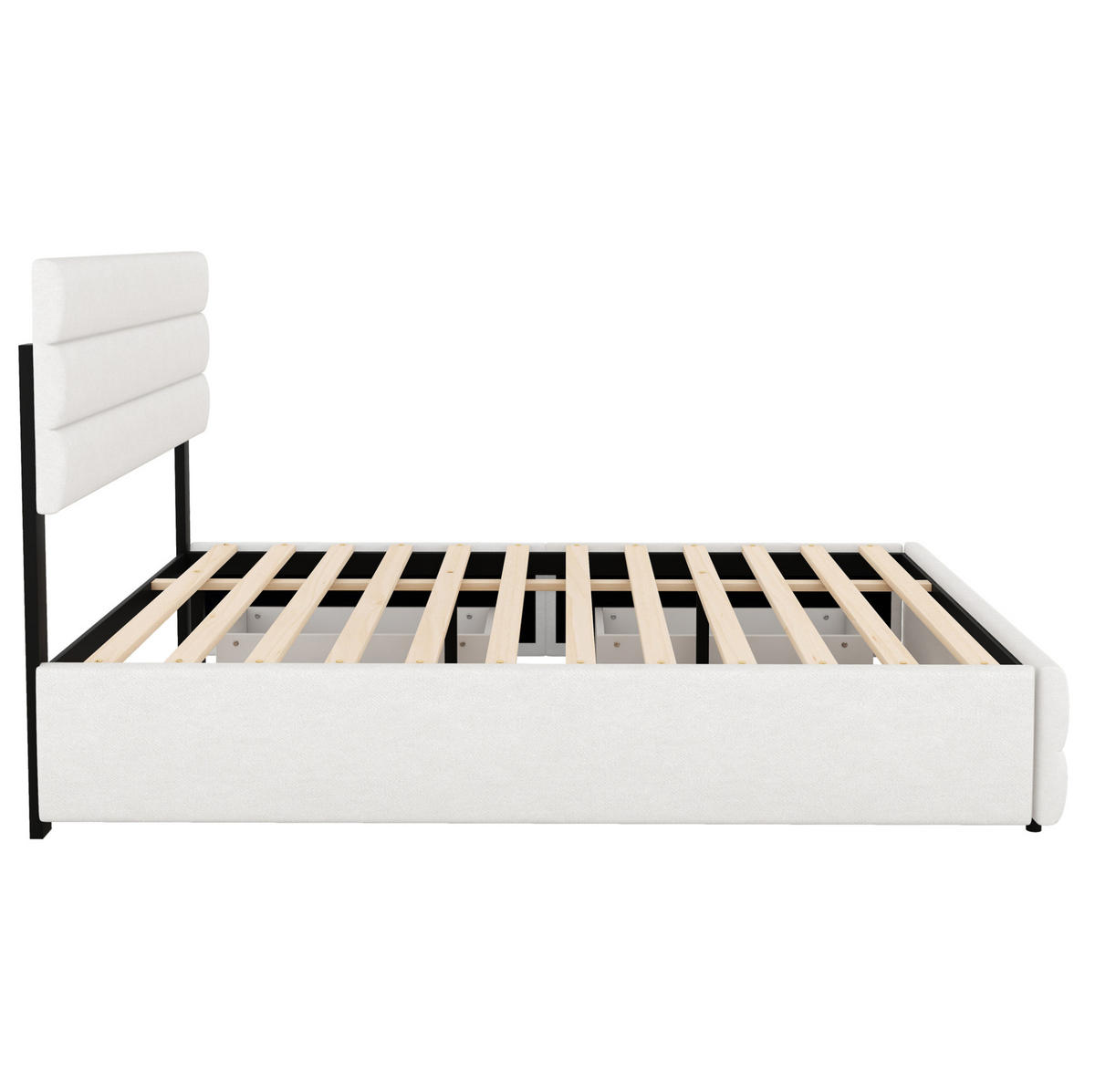 POLSTERBETT 140/200 cm Beige aus Leinen mit 2 Schubladen und Ausziehbett - Beige, Textil (140/200cm) - OKMYHOME
