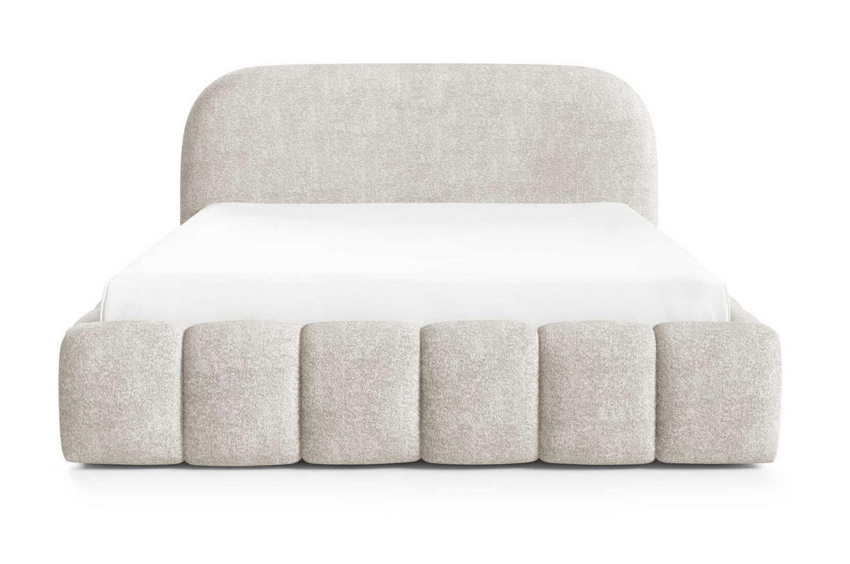 POLSTERBETT 140x200 Noemi, runde Kopfteil, Bettkasten, Samtstoff, Creme - Creme, Holz/Textil (140/200cm) - Emporius