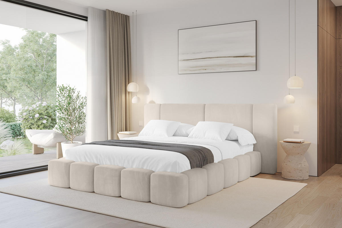 POLSTERBETT mit Bettkasten und Lattenrost, Bett mit Matratze H3/H4 - NILO 140x200 Beige - Ecru, Holzwerkstoff/Textil (140/200cm) - ALTDECOR