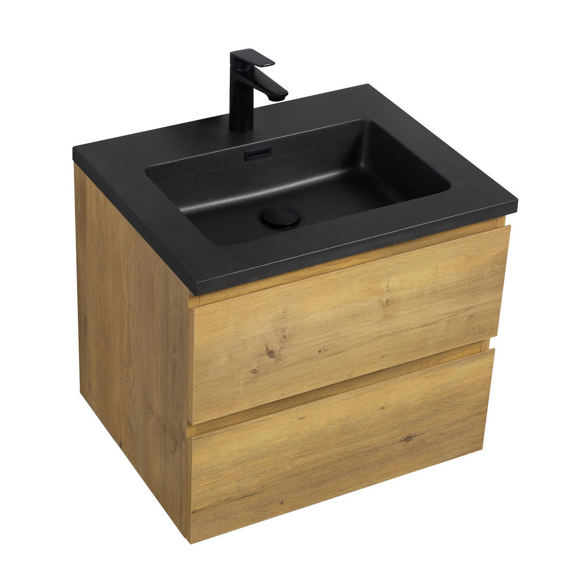 WASCHTISCHKOMBI Angela 2 Teile - Eiche Mit Schwarzem Waschbecken - 60 x 48 x 52 cm - Eichefarben/Schwarz, Holz (60/52/48cm) - Badplaats