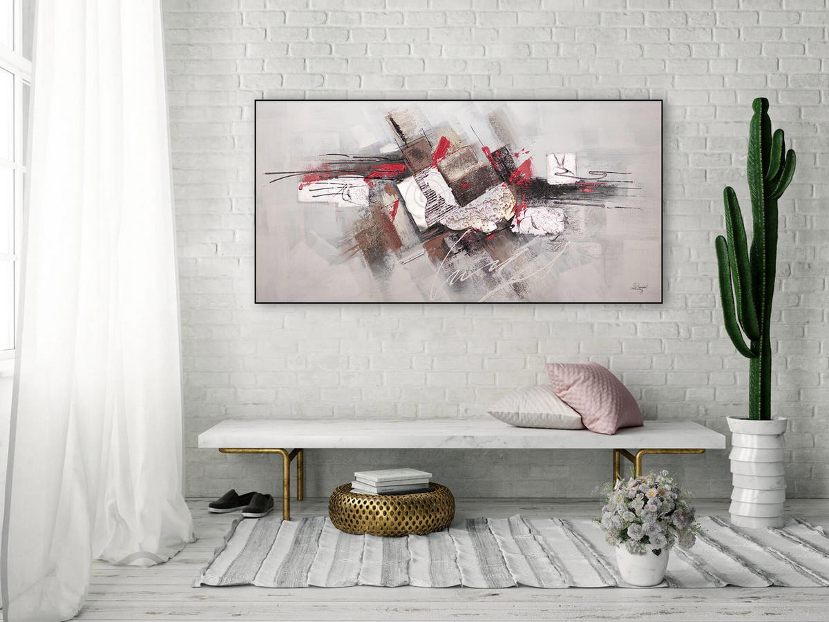 ACRYLBILD HANDGEMALT 140/70 cm - Taupe/Rot, Holz/Textil (2.06/70cm) - KUNSTLOFT