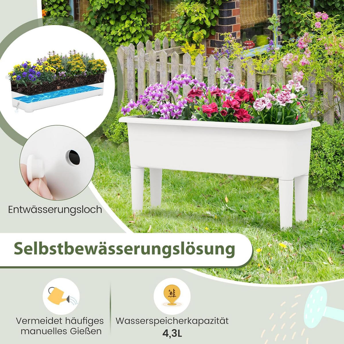 HOCHBEET 2er-Set Weiß - Weiß, Kunststoff (30/40/80cm) - COSTWAY