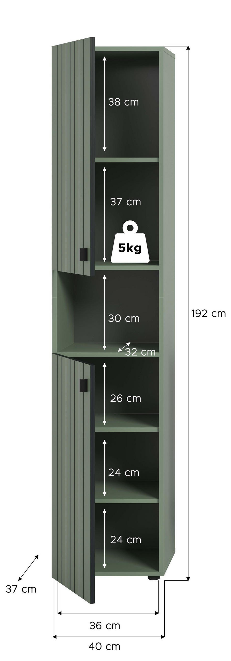 GARDEROBENSCHRANK STATION (B/H/T: ca. 40/192/37 cm) in Smoke Green/Smoke Green - Dunkelgrün, Holzwerkstoff (40/192/37cm)