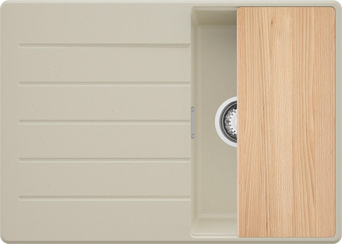 SPÜLBECKEN Kopenhagen, 2-er set Beige 70/50 cm 1 Becken + Ablauf-Set + Schneidebrett ab 40er Unterschrank - Chromfarben/Beige, Kunststoff (70/20/50cm) - Primagran