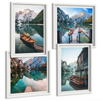 BILDER SET 4er Set - 50x50 cm & 40x60 cm Weißer Rahmen - See, Berge, Boote, Ferienhaus - Weiß, Kunststoff (50/50cm) - TULUP