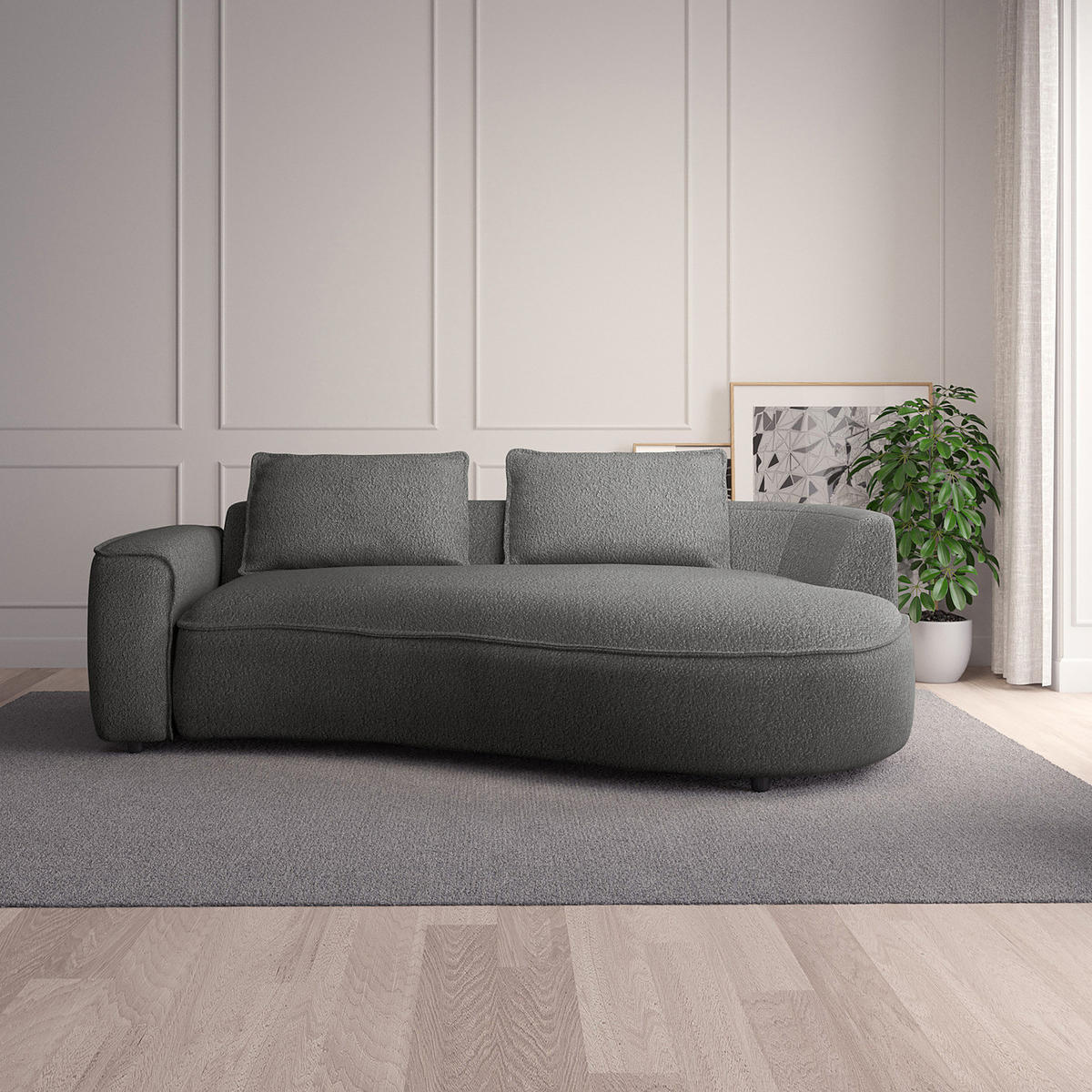 2,5-SITZER SOFA - Schwarz/Grau, Kunststoff/Textil (217/82/146cm) - home24