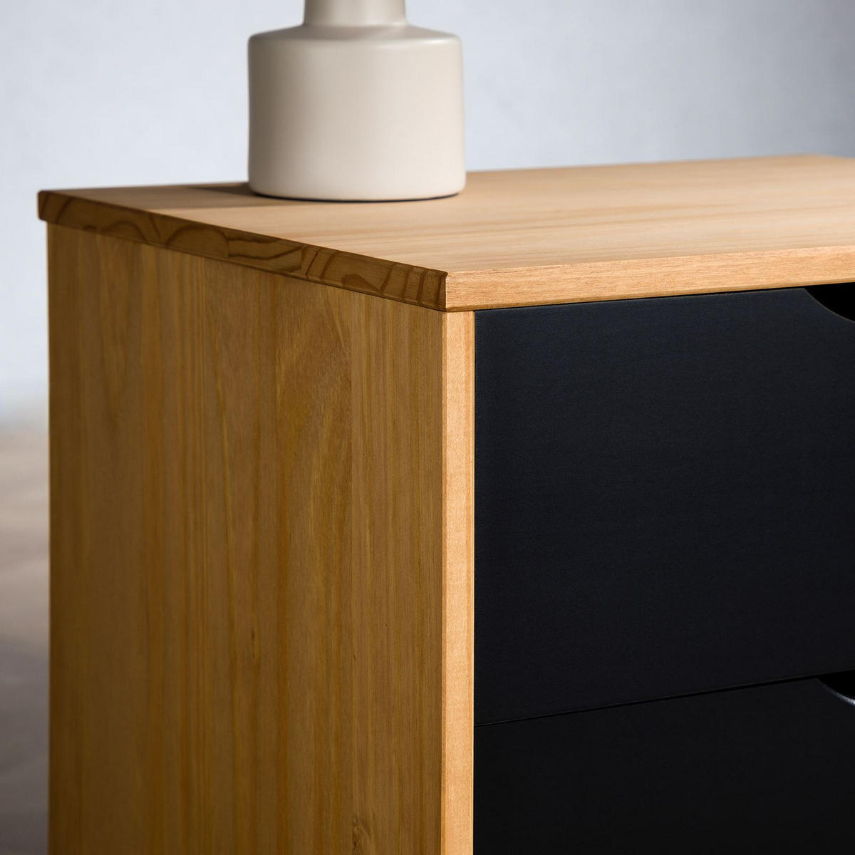 NACHTTISCH COLIMA schwarz/Vintage - Dunkelbraun/Schwarz, Holz (50/46/40cm) - IDIMEX