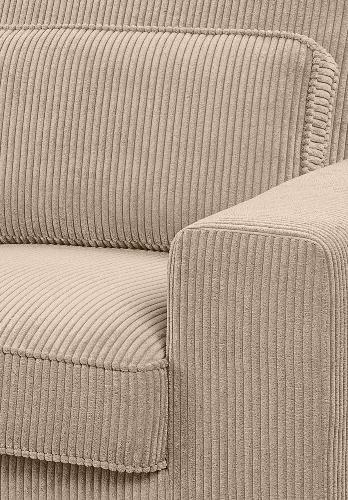 SOFA beige Cord 276 cm, Ecksofa 4-Sitzer, L-Sofa Ottomane links - Beige/Schwarz, Holz/Textil (276/183cm) - Inn.Furn
