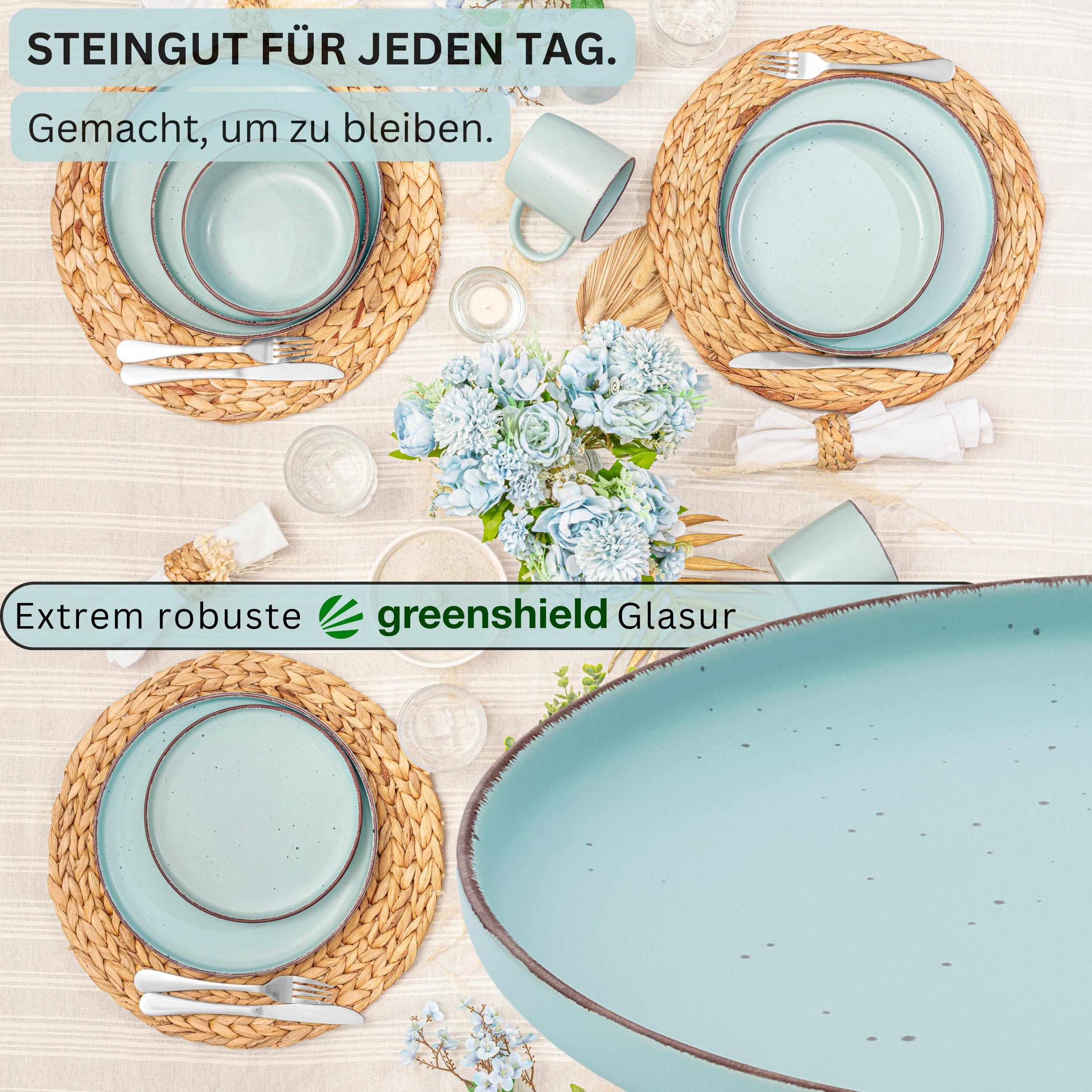 Thumbnail - Sänger Speiseteller, Hellblau, Stein, 4-teilig, Rund, kratzfest, Essen & Trinken, Geschirr, Teller, Speiseteller