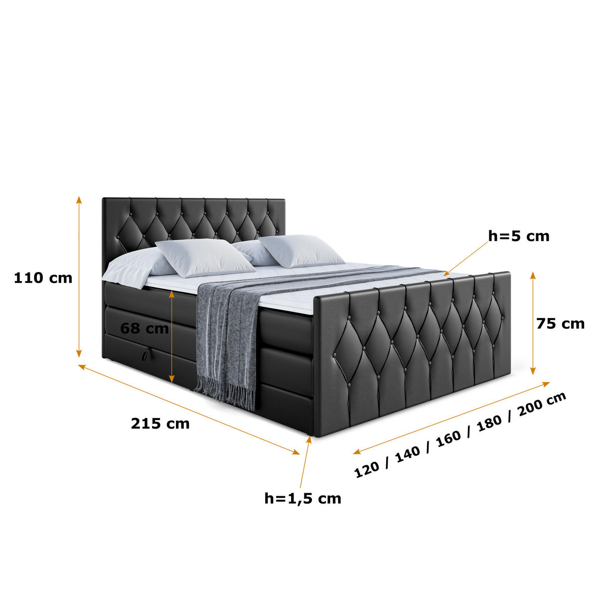 BOXSPRINGBETT VELANTO-Z KING - 200 x 200 - H3/H4 - Schwarz Hochglanz - Schwarz Hochglanz, Holzwerkstoff (200/200cm) - ALTDECOR