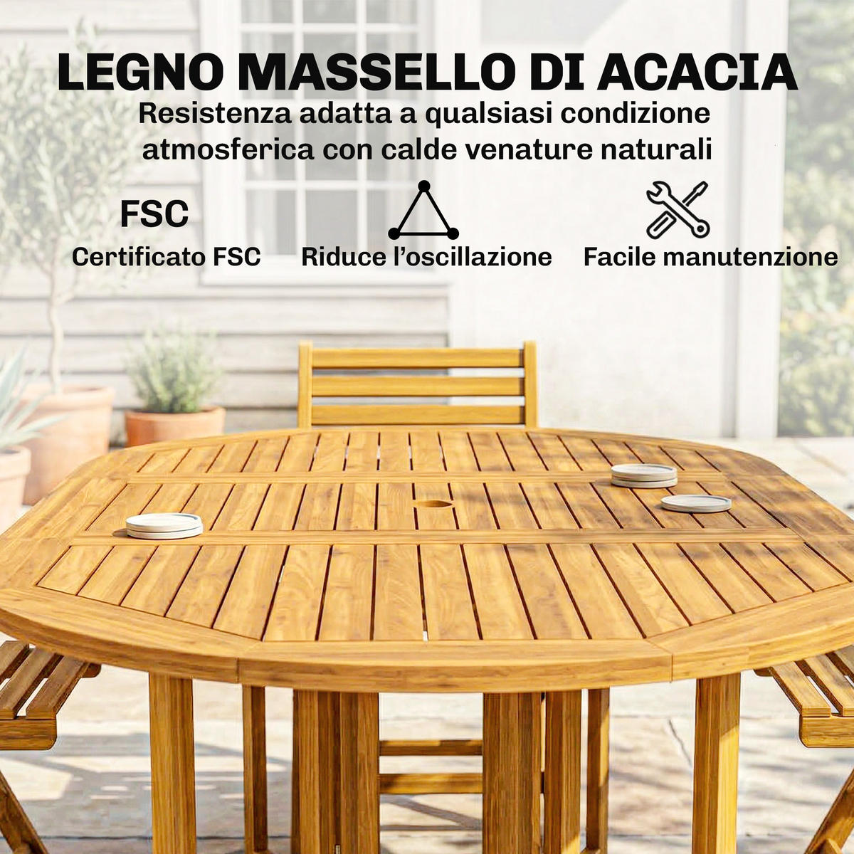 ESSGRUPPEN-SET 7-teilig,ausziehbares Holzset+6 Klappstühle - Beige, Holz - Vallsero