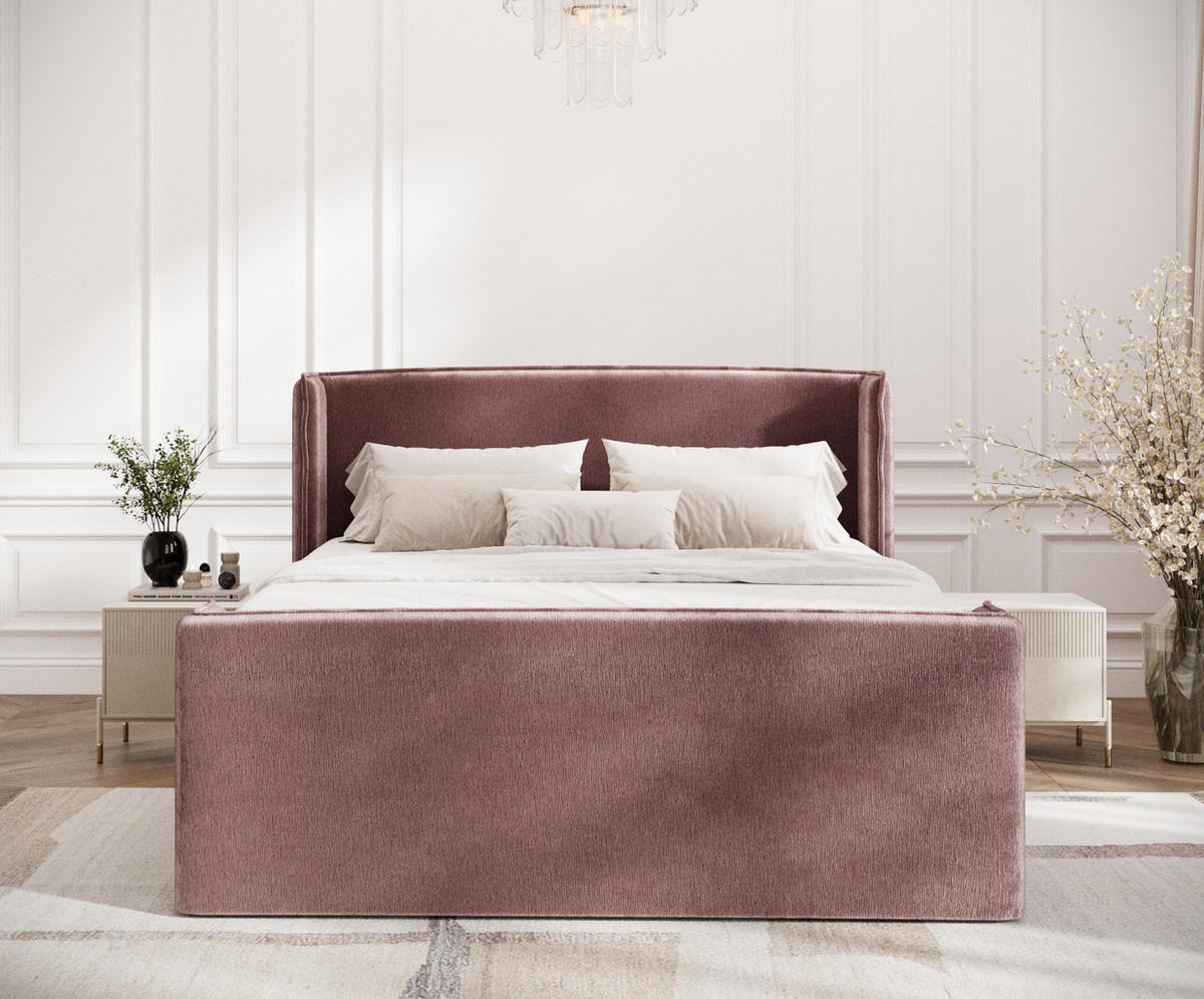 BOXSPRINGBETT Freeland Rosa 140/200 cm mit Matratze und Topper - Pink/Schwarz, Holz/Holzwerkstoff (140/200cm) - Maison de Reve