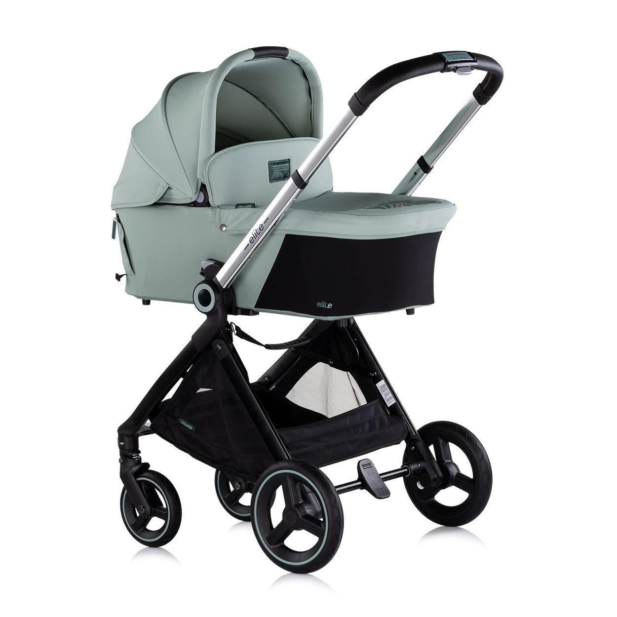 KINDERWAGEN Elite 3 in 1 hellgrün i-Size Babyschale Sportsitz Babywanne Tasche - Salbeigrün, Metall (75/58/111cm) - Chipolino