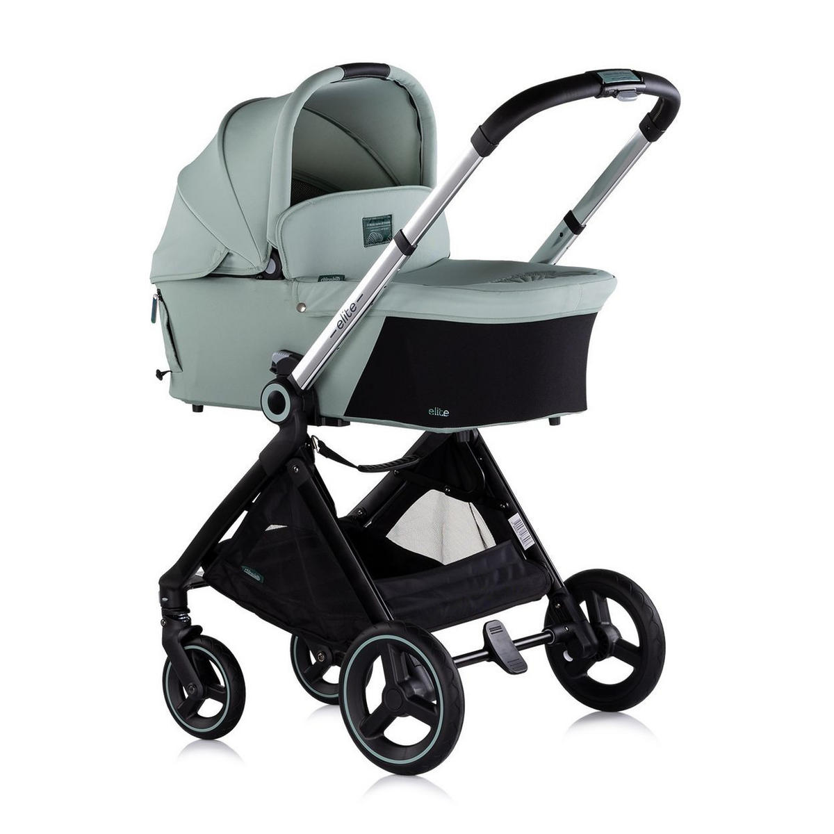 KINDERWAGEN Elite 3 in 1 hellgrün i-Size Babyschale Sportsitz Babywanne Tasche - Hellgrün/Grün, Metall (75/58/111cm) - Chipolino