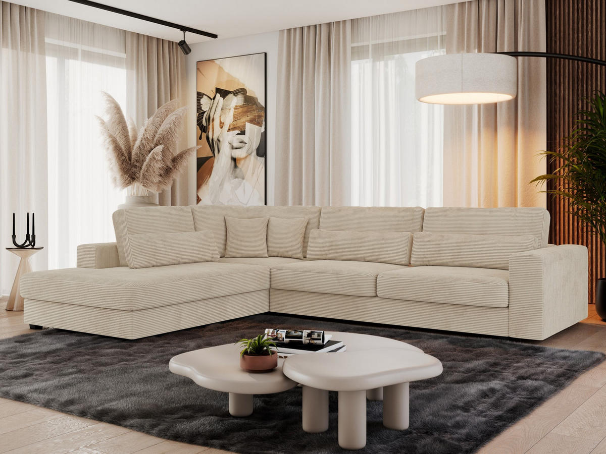 ECKSOFA Savona Beige Cord - links - Beige/Schwarz, Kunststoff/Textil (316/249cm) - MKS