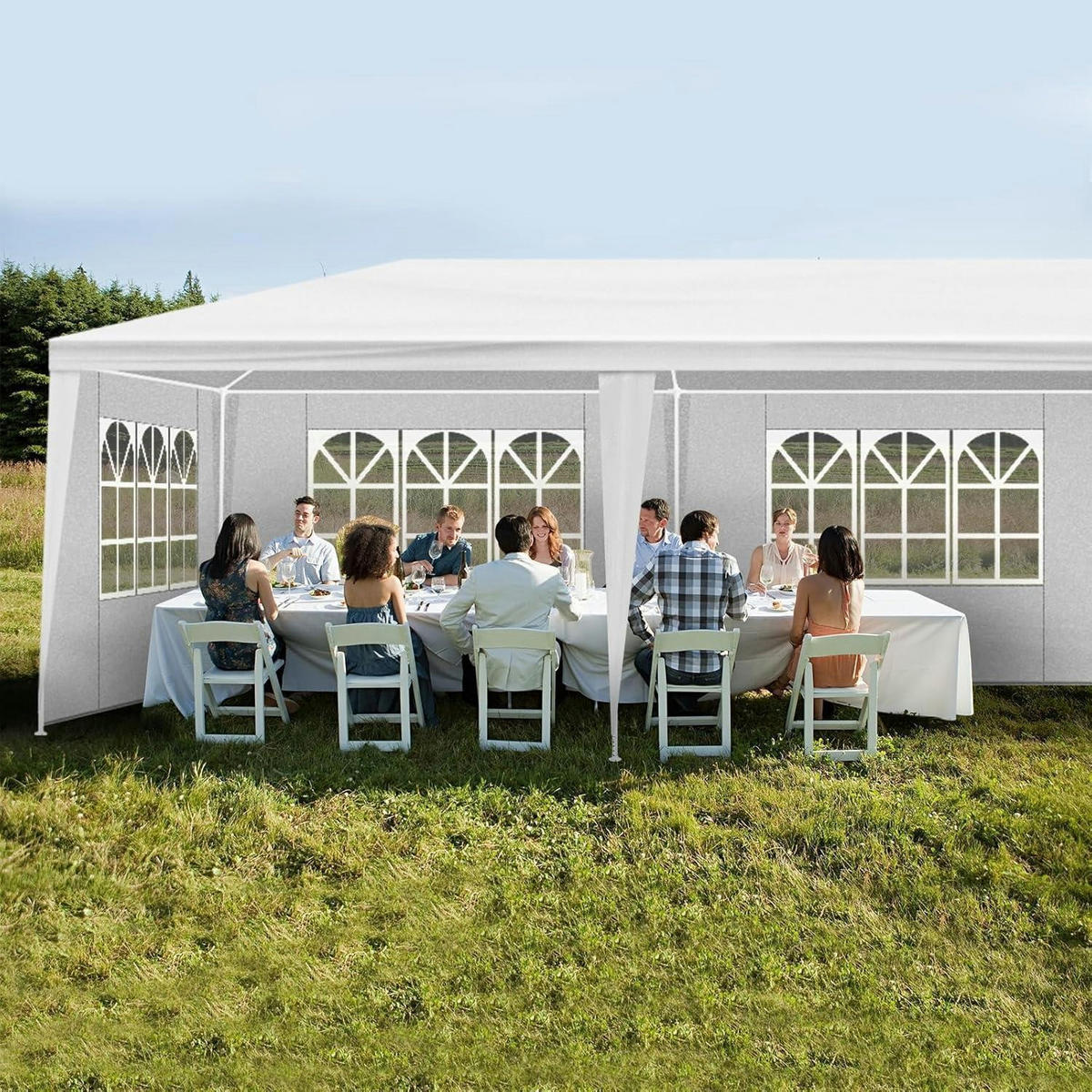 FALTPAVILLON 3 x 9 m mit 8 Wänden Weiß - Weiß, Textil (900/260/300cm)