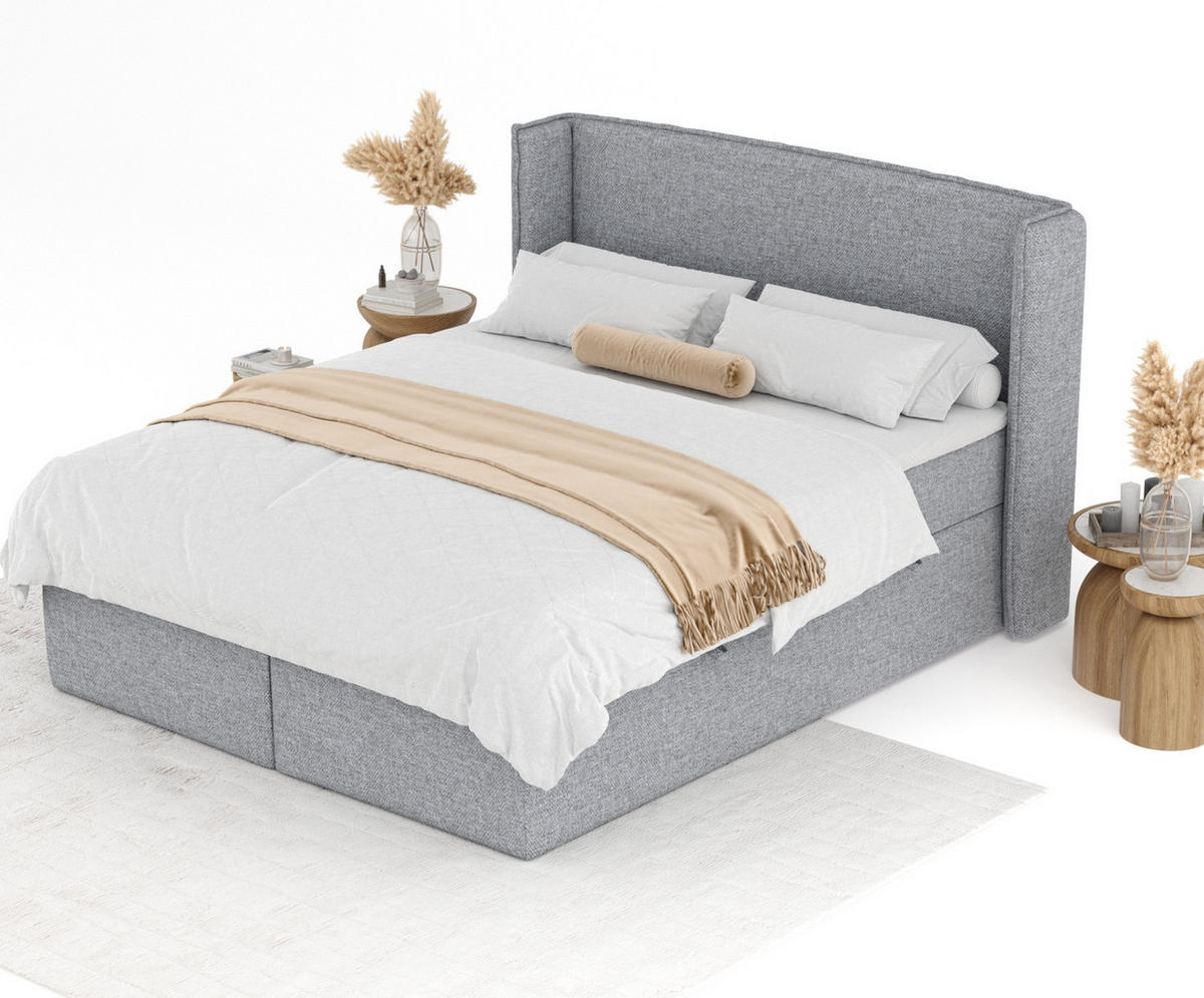 BOXBETT Skyline Grau 160/200 cm mit Matratze und Topper - Schwarz/Grau, Holz/Holzwerkstoff (160/200cm) - Maison de Reve
