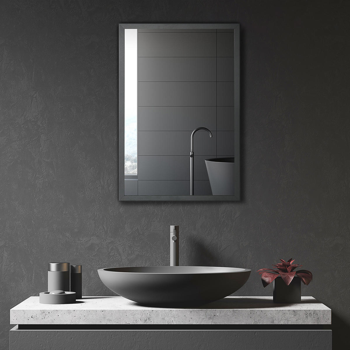 SPIEGELSCHRANK mit 3 Etagen, für Schlafzimmer, Schwarz, 40 x 12 x 60 cm - Schwarz, Glas (12/60/40cm) - Kleankin
