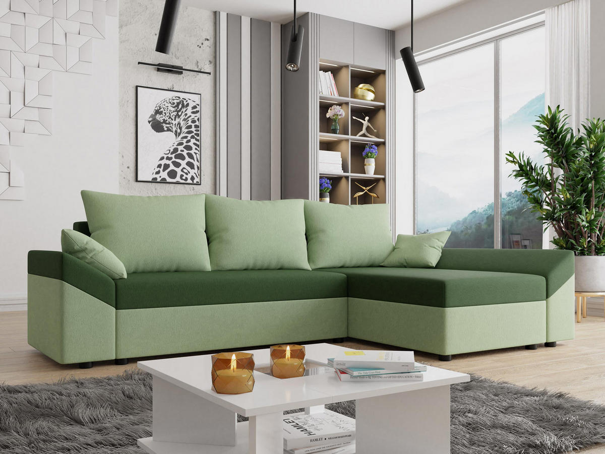 ECKSOFA Dante L - Schwarz/Grün, Holz/Kunststoff (240/140cm) - MIRJAN24