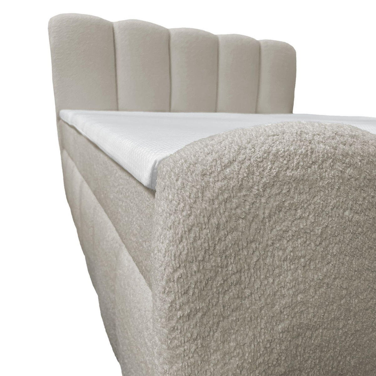 BOXBETT Manitoba 180/200 cm Bouclé Beige mit Bettkasten - Beige, Textil (180/200cm) - Juskys