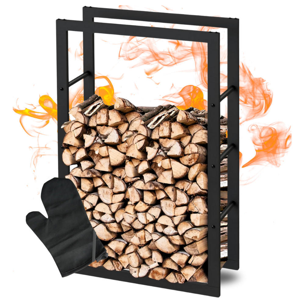 KAMINHOLZREGAL innen Metall KEOP Schwarz 60x25x100 cminkl. Ofenhandschuh - Schwarz, Metall (60/100/25cm) - DELUKE