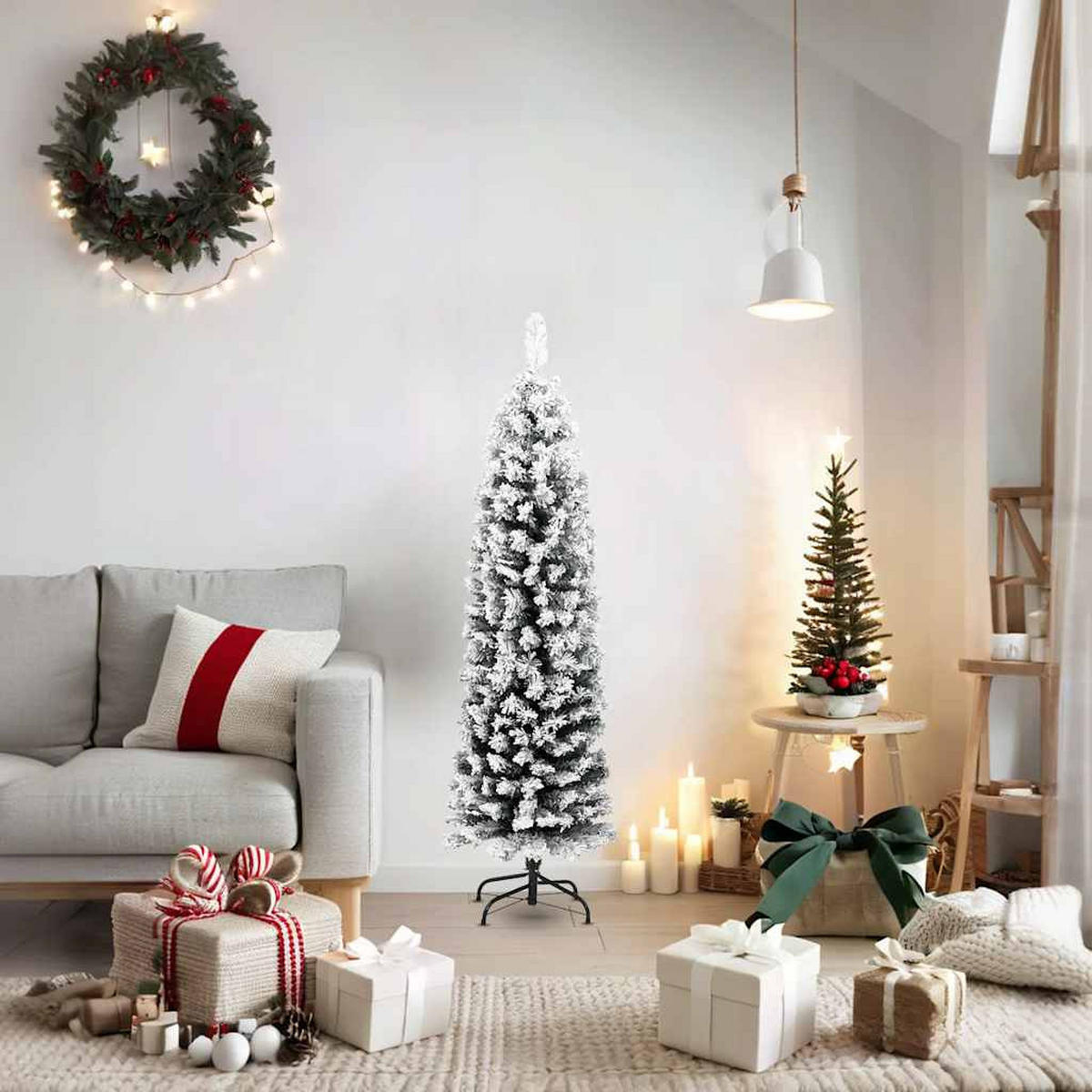 WEIHNACHTSBAUM Künstlicher Schlank Mit Schnee Grün 150 Cm Pvc - Grün, Kunststoff (150cm) - vidaXL