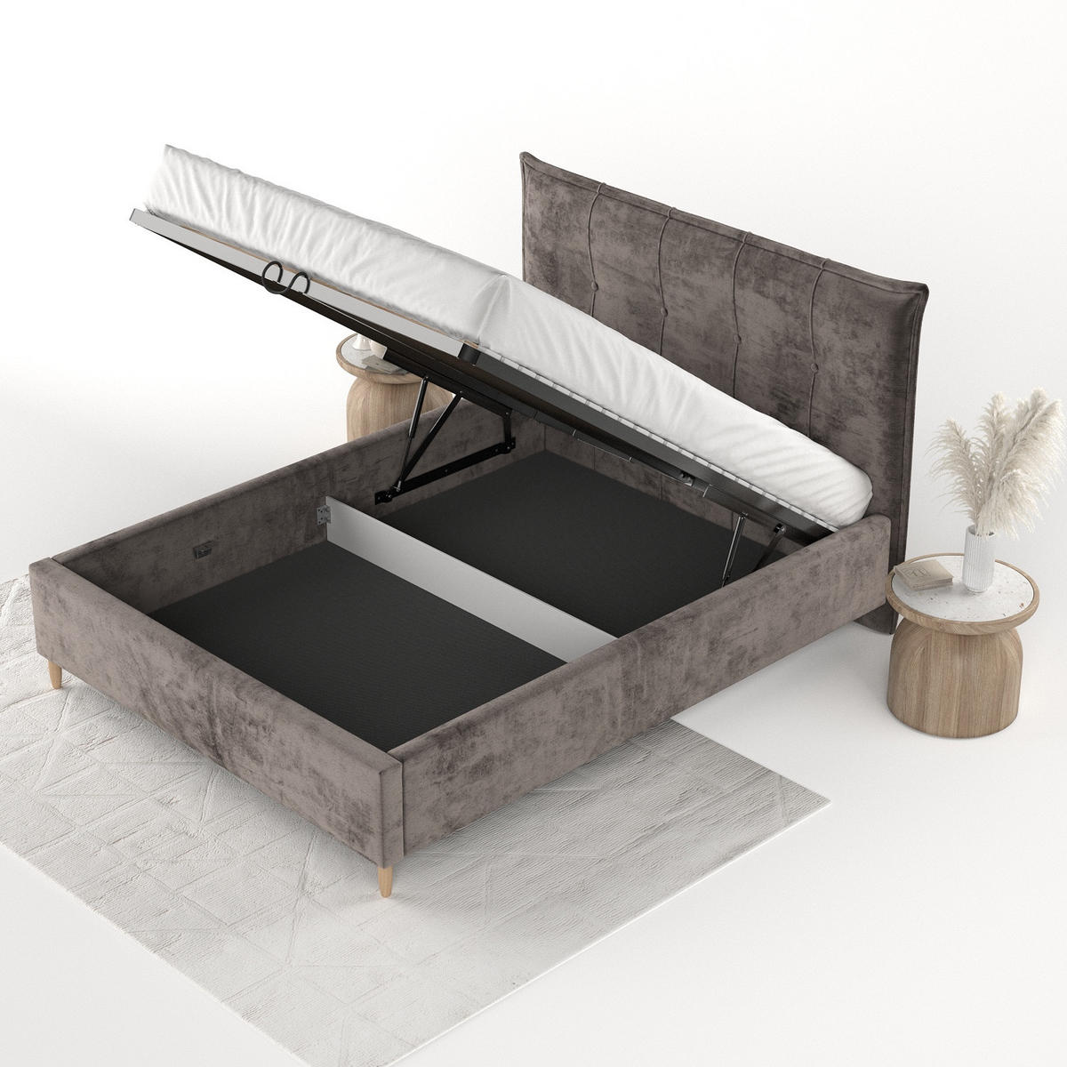 POLSTERBETT Plaza 120/200 cm Braun im Lotta Stoff - Naturfarben/Braun, Holz/Holzwerkstoff (120/200cm) - AltaBeds