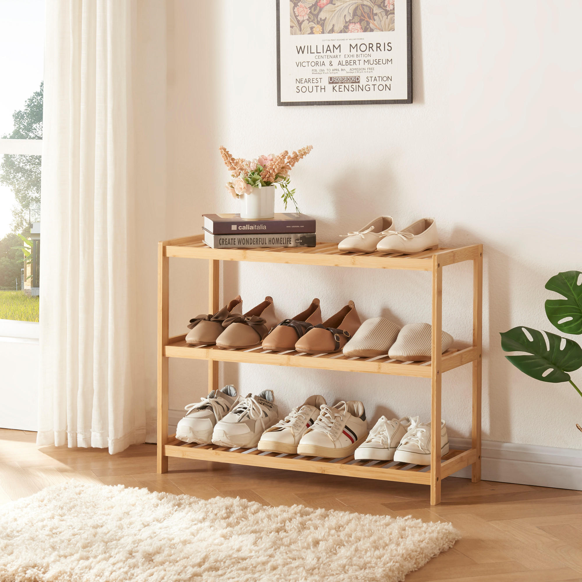 SCHUHREGAL Dammfleth - Naturfarben, Holz (67.5/55/27cm) - [en.casa]