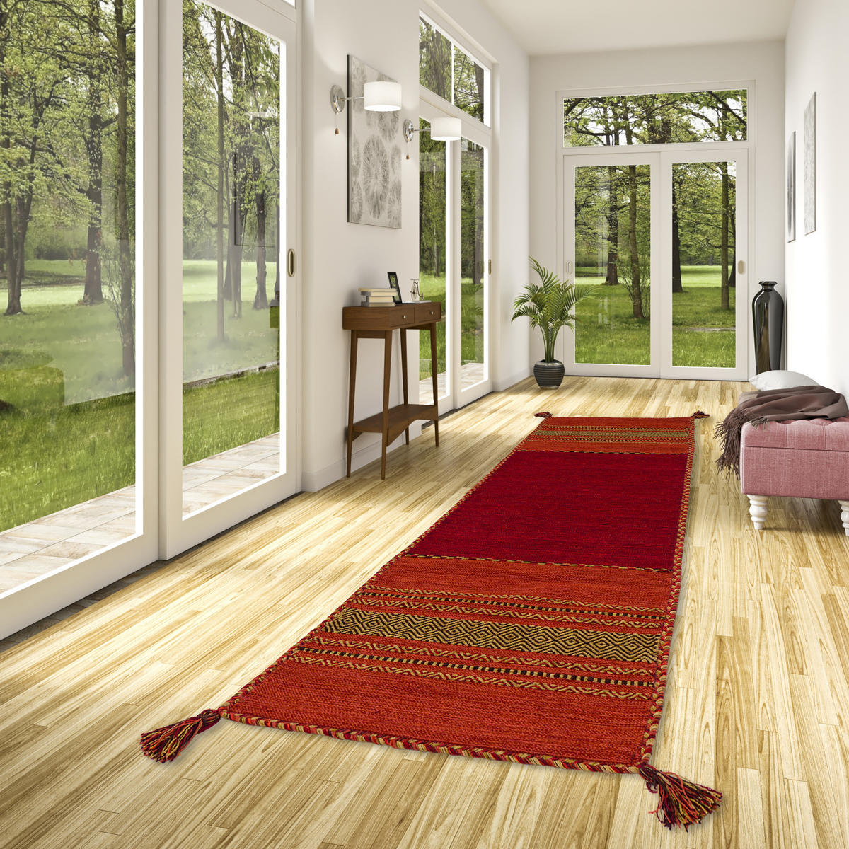 LÄUFER NATUR TEPPICH KELIM NAVARRO - Rot, Textil (70/250cm) - Pergamon