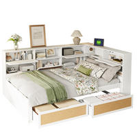 BETT 140/200 cm in Weiß mit Stauraum und USB-Ladeanschlüssen inkl. Lattenrost - Weiß, Holzwerkstoff (140/200cm) - BEAOK