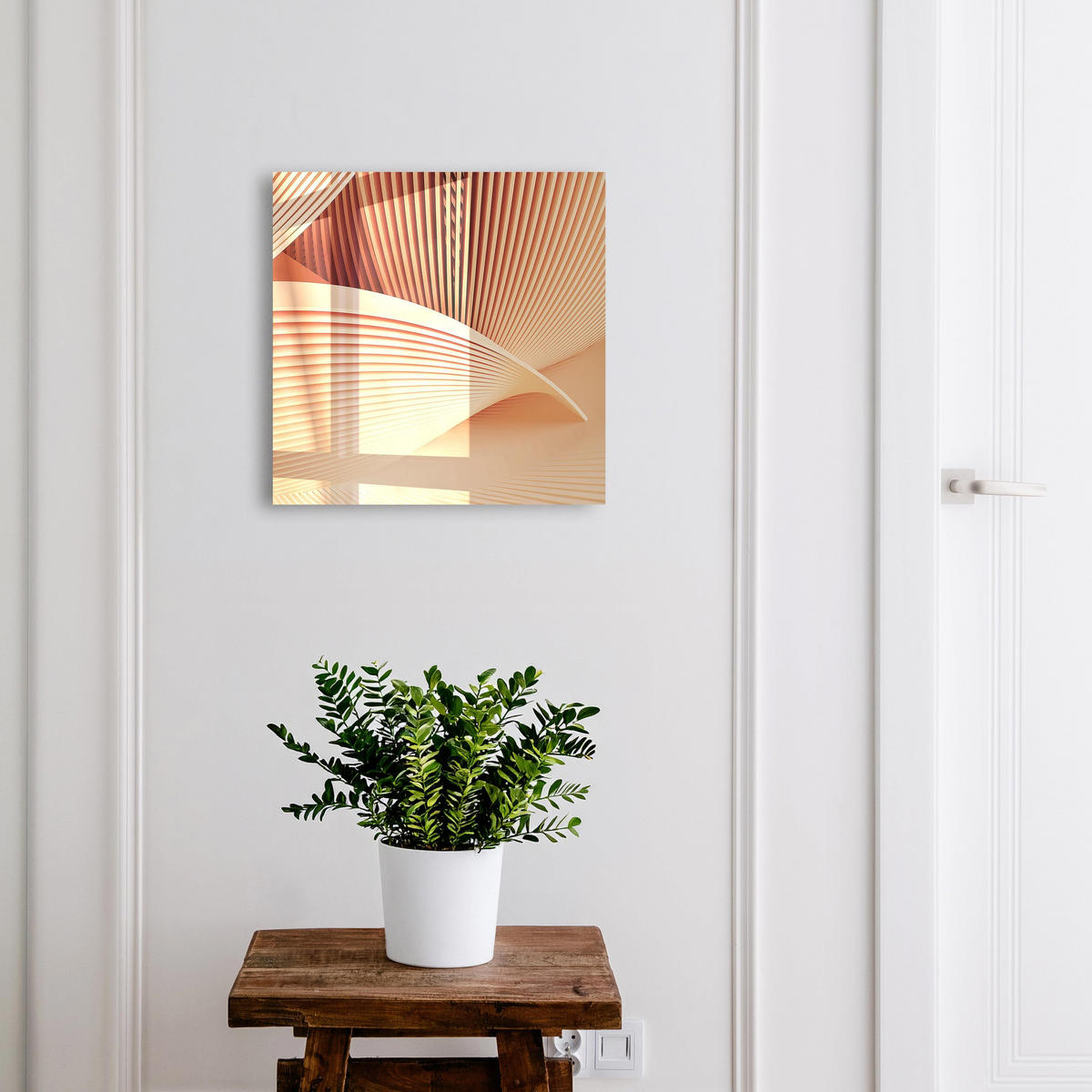 SCHLÜSSELBOX Weiß 30x30 cm – Türöffnung nach rechts - Abstrakte Wellen - Beige, Metall (30/30/5cm) - TULUP