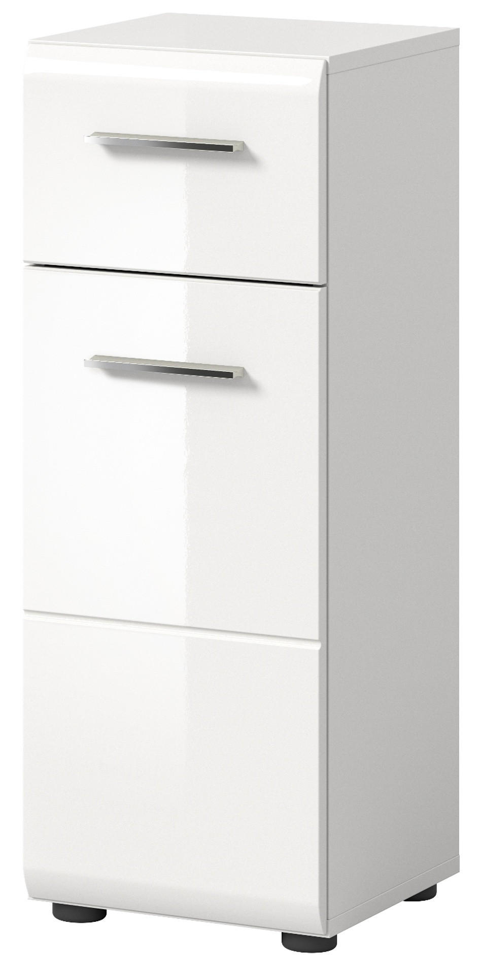 BADKOMMODE weiß Hochglanz, Badezimmer Schrank 30 x 80 cm - Weiß Hochglanz/Silberfarben, Holzwerkstoff/Kunststoff (30/80/30cm) - Inn.Furn