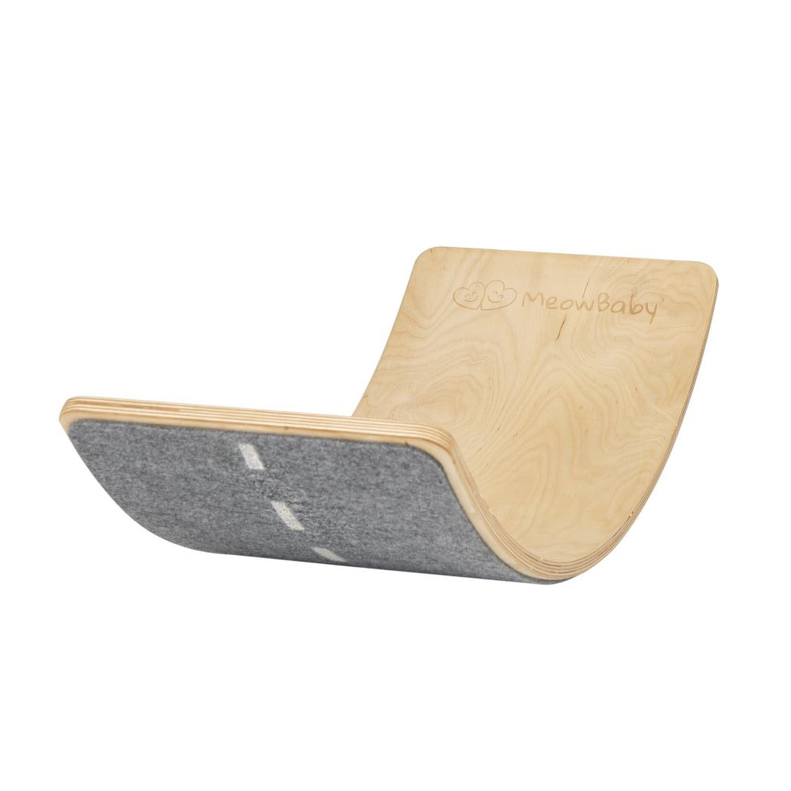 BALANCIERBRETT mit Filz für Kinder 80x30cm, Natur Balance Board, Autobahn Grau Melange - Graubraun, Holz (30/18/80cm) - MeowBaby