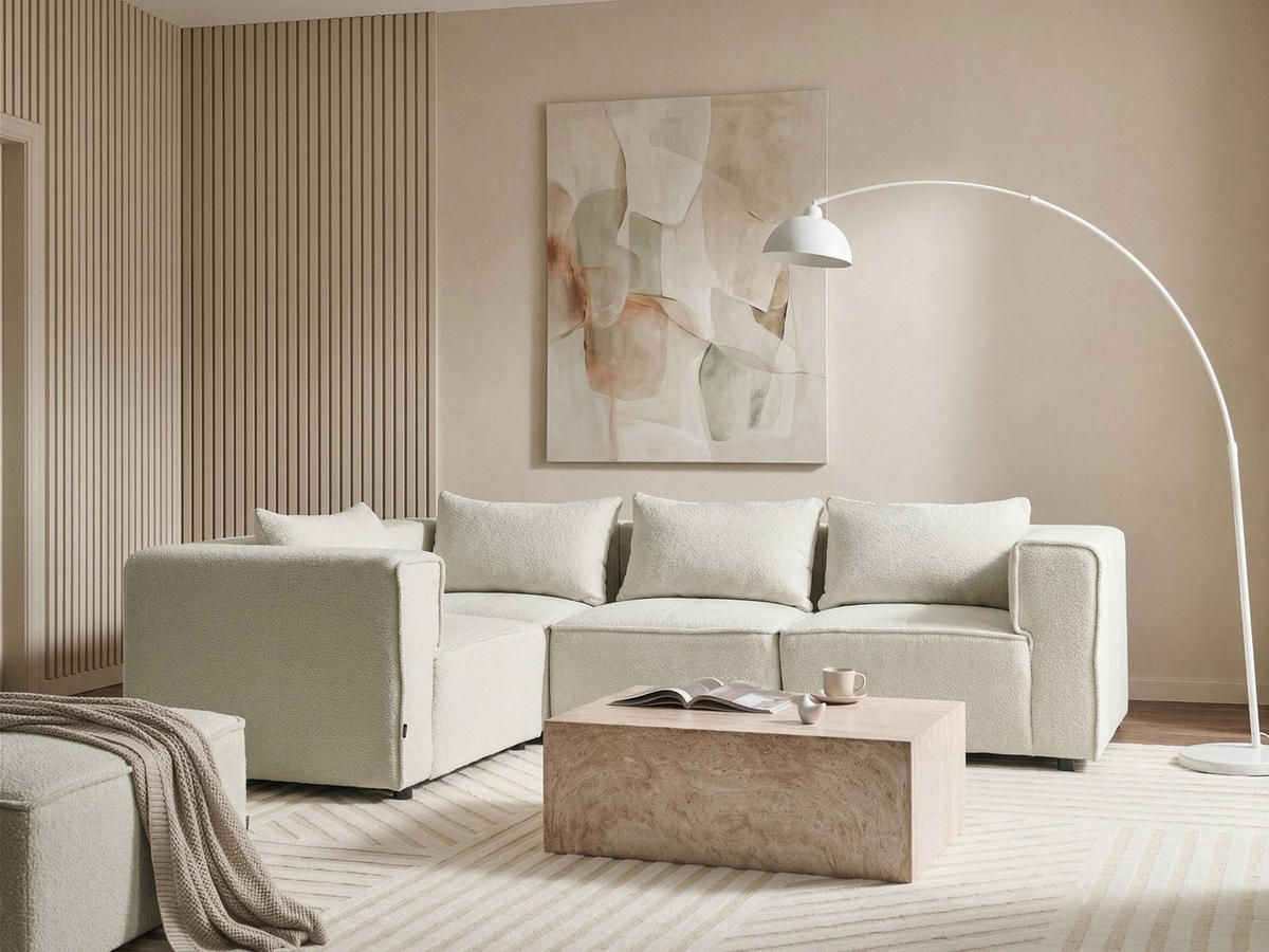 ECKSOFA Modul 4-Sitzer rechtsseitig Cremeweiß Bouclé Axebo - Creme/Weiß, Textil (258/188cm) - Beliani