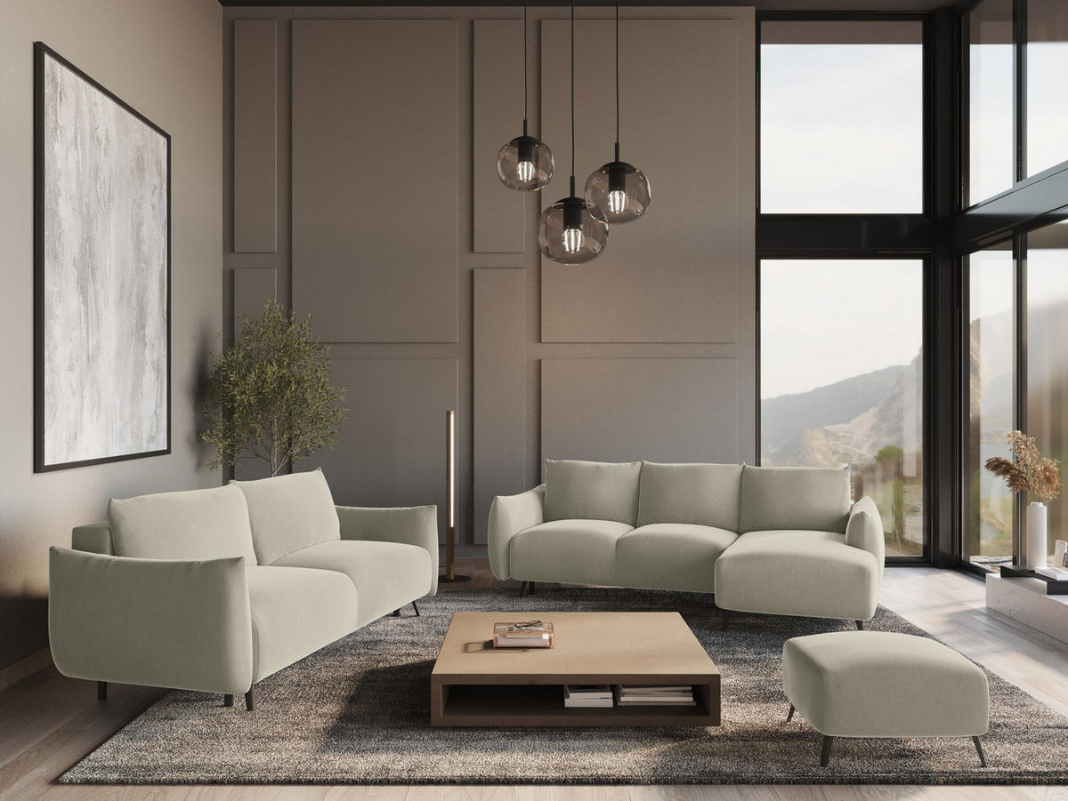 ECKSOFA mit Schlaffunktion Samt Stoff Creme - Perlmutt/Creme, Textil/Metall (242/162cm) - Makamii