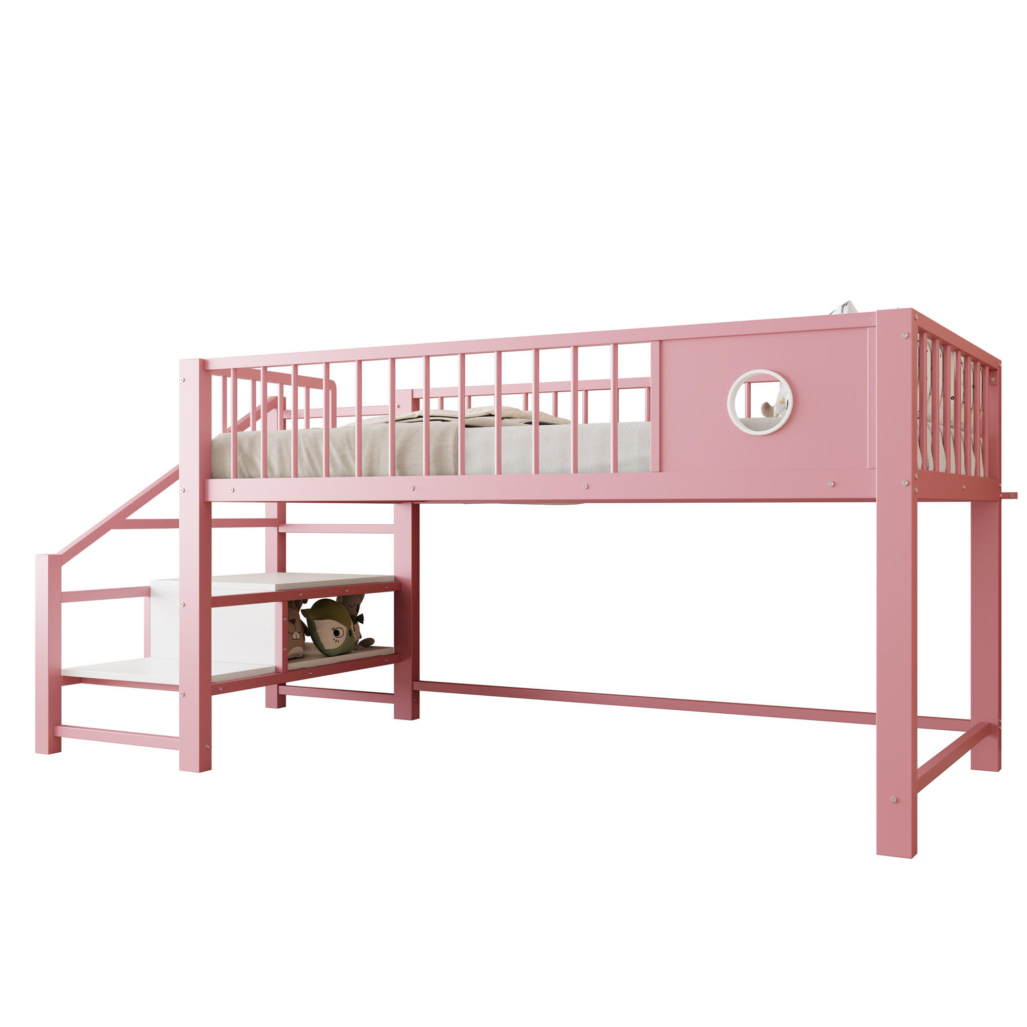 KINDERHBETT 90/200 cm mit Stauraumleiter und Metallgestell, Rosa - Rosa, Metall (90/200cm) - Redom