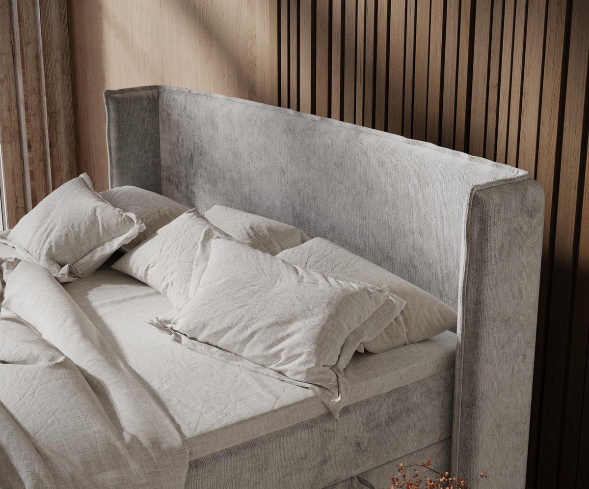 BOXSPRINGBETT Segni Hellgrau 200/200 cm mit Matratze und Topper - Schwarz/Grau, Holz/Holzwerkstoff (200/200cm) - Maison de Reve