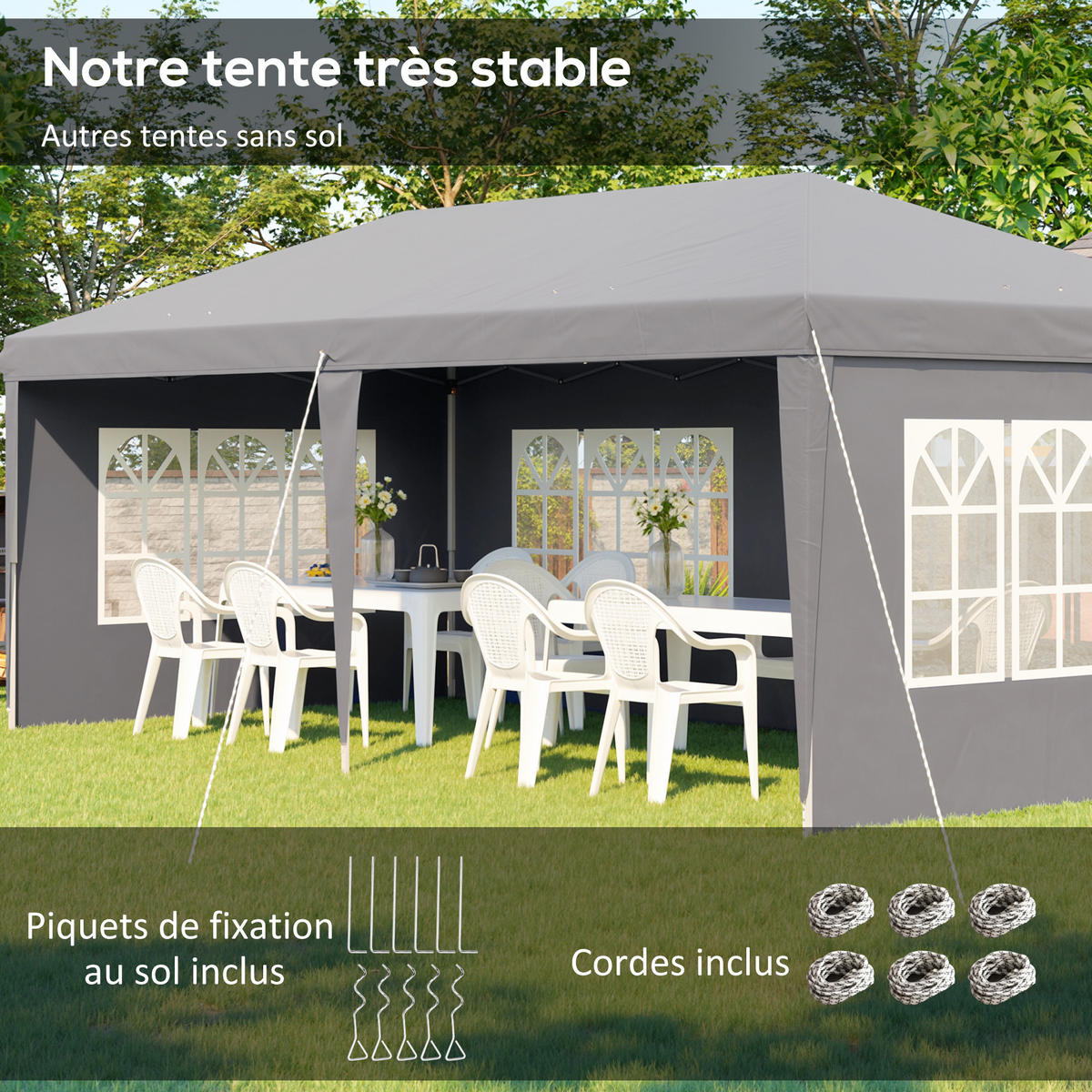 PAVILLON DE-13986 3/6 m, 3 Seiten abnehmbar Grau - Grau, Textil (295/270/585cm) - ComfortXL