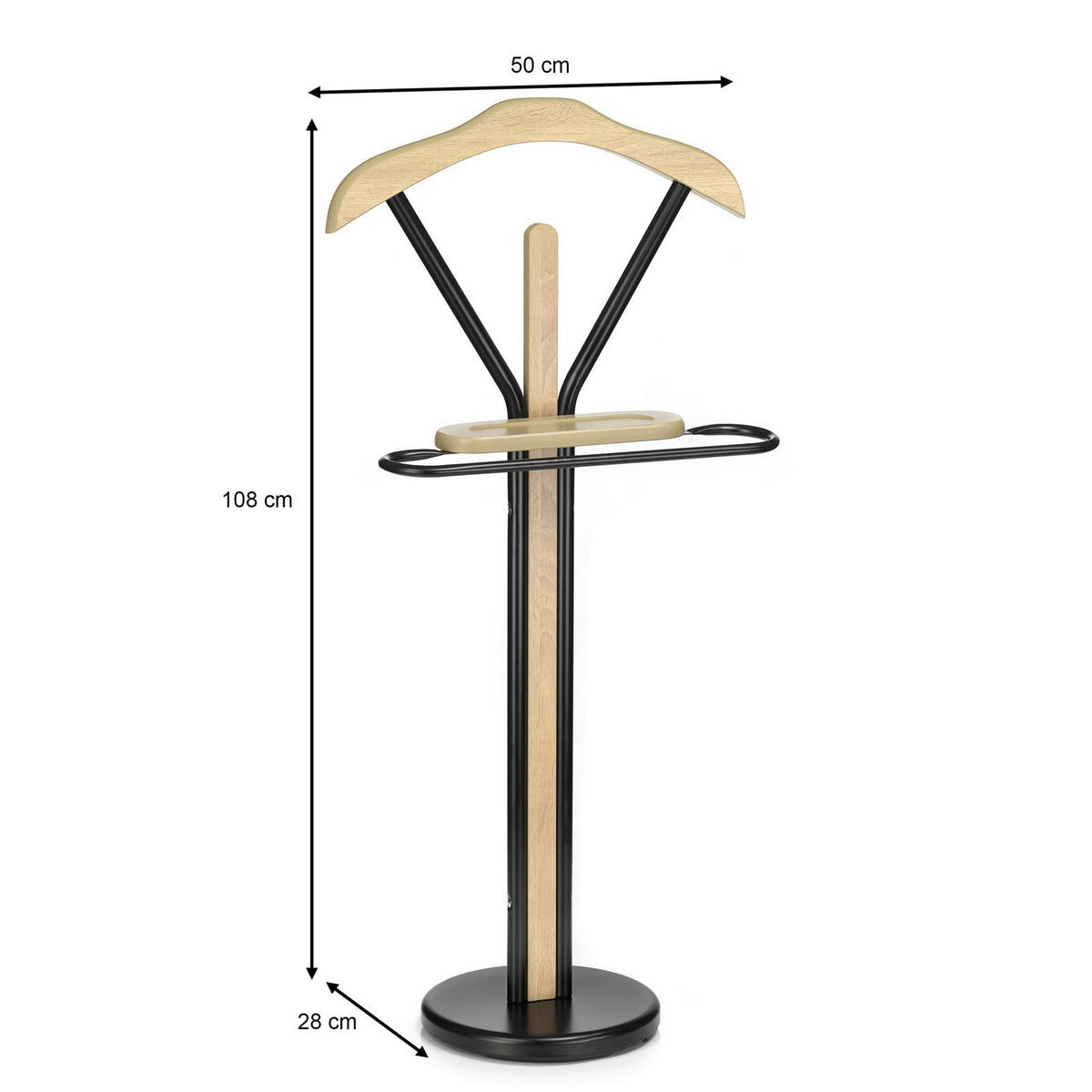 HERRENDIENER MATTEO - Schwarz/Sonoma Eiche, Metall (50/108/28cm) - IDIMEX